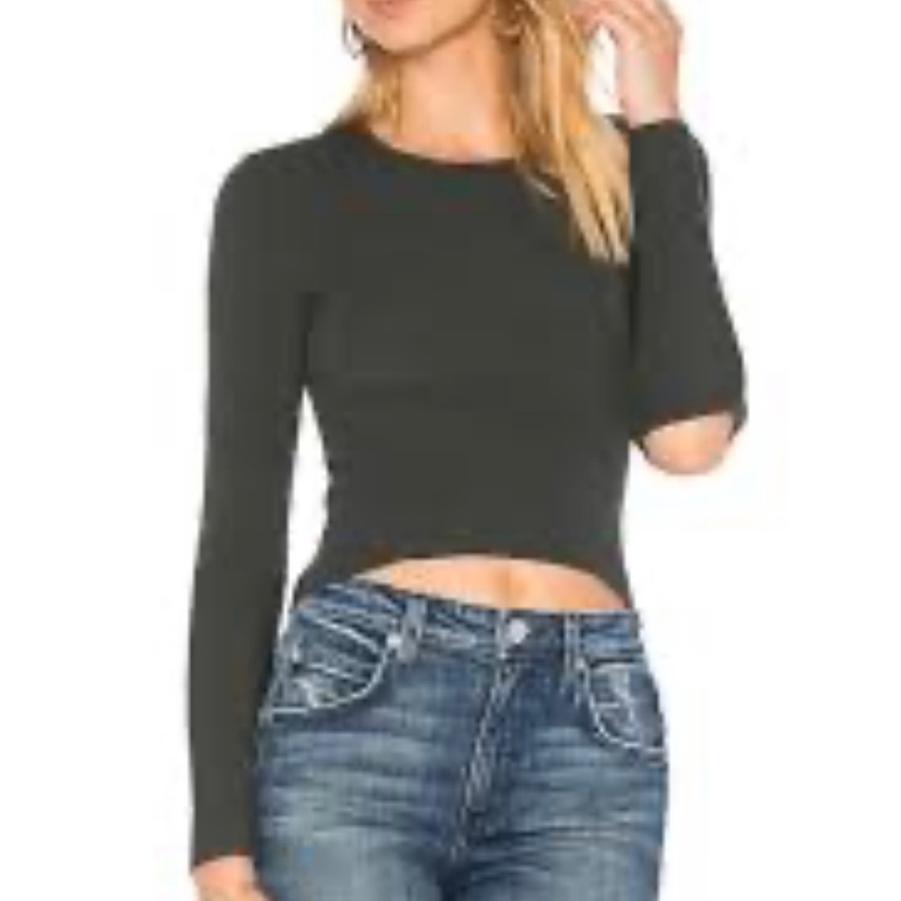 Autumn Cashmere Slash Elbow Cropped Sweater in Militia’s size S